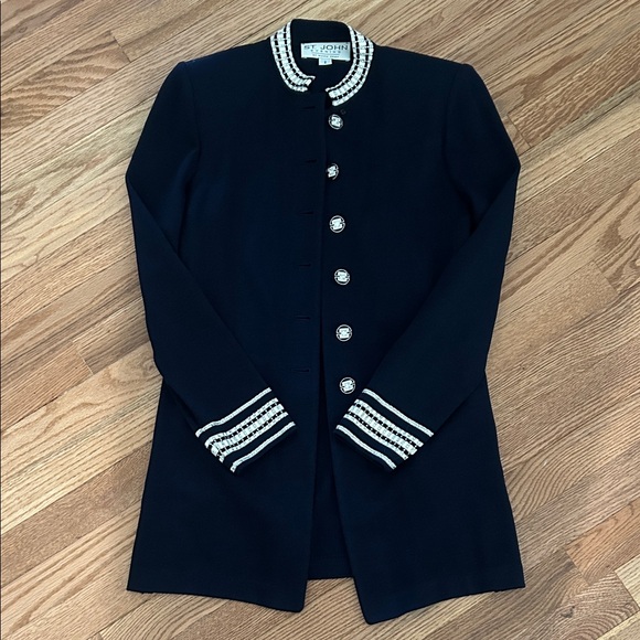 St. John Jackets & Blazers - St. John Navy Knit Peacoat with Ivory Trim